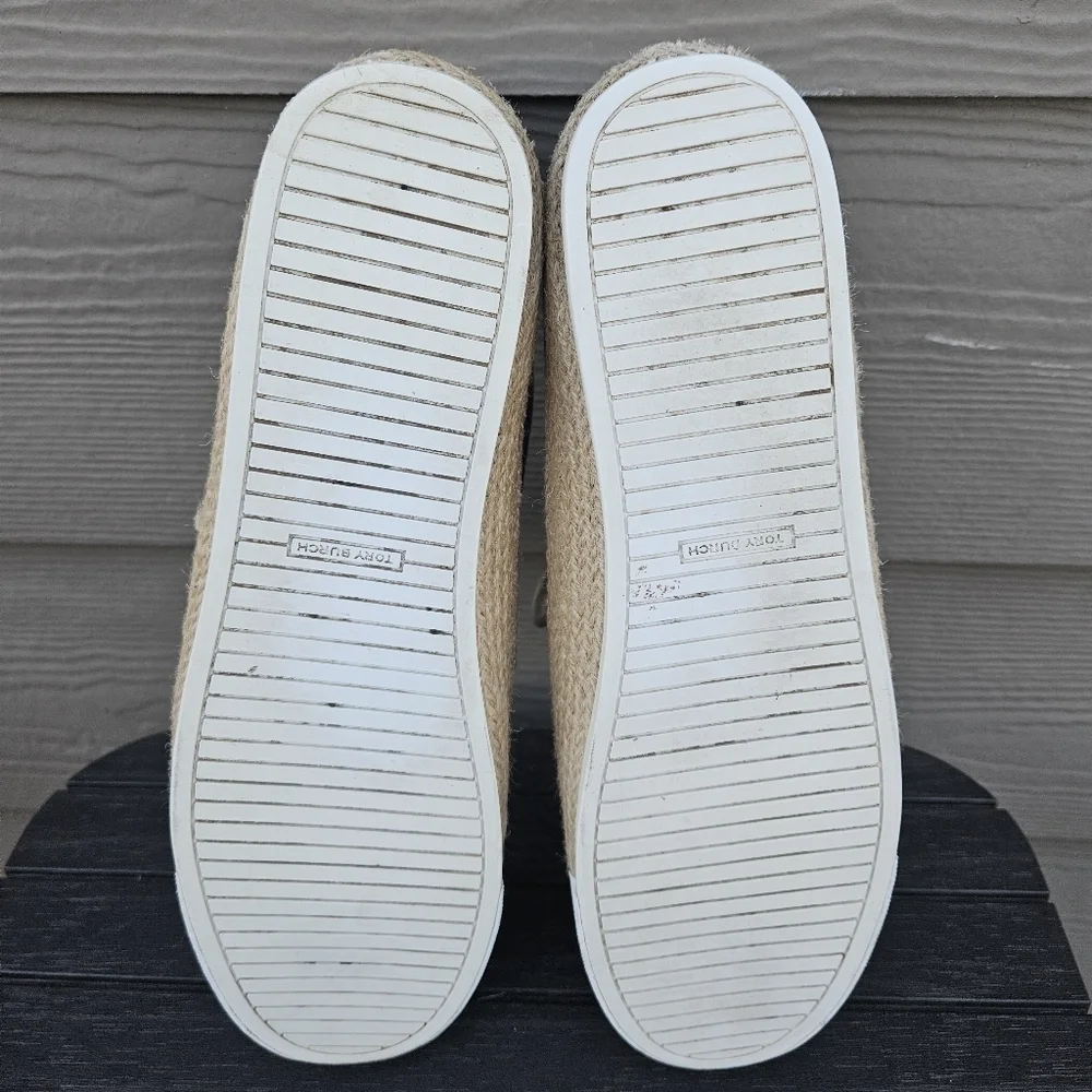 Tory Burch Platform Espadrille Sneakers Navy Blue Canvas & Jute Women's Size 11